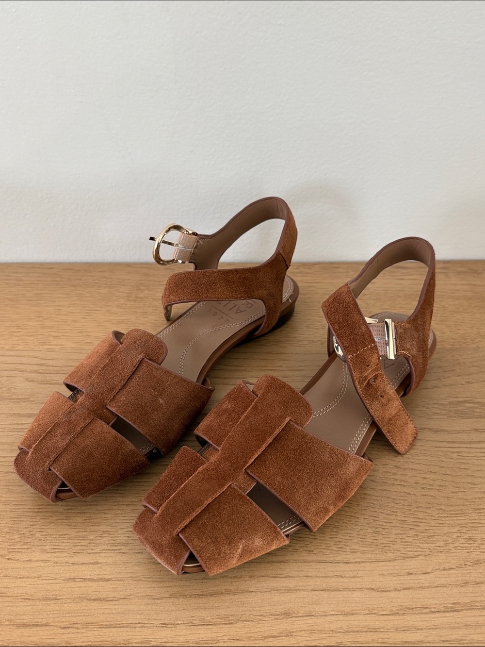 Naturalizer Women's Brown Suede Woven Slingback Sandals with Gold Buckle